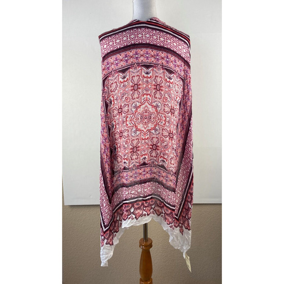 NWT Michael Stars Wrap Scarf Pink White Bandana Print Viscose - Picture 3 of 5